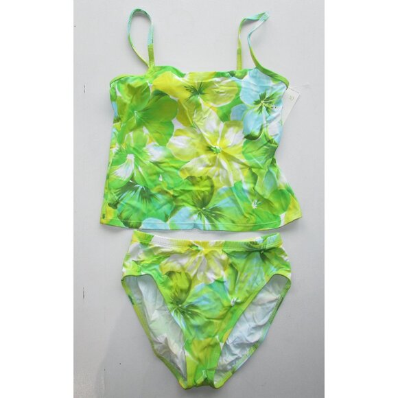 Liz Claiborne Green Tropical 2 Pc Tankini - NEW - Picture 1 of 9